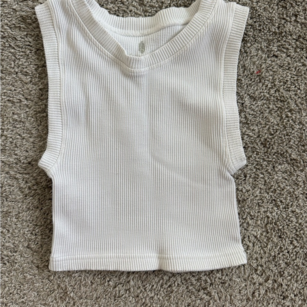 White Ribbed Free people movement muscle tank